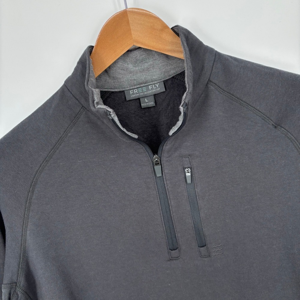 Free Fly Bamboo Fleece 1/4 Zip Pullover Mens L Gray Long Sleeve Sweater *FLAW